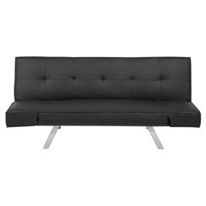 3 Seater Sofa Bed Black Upholstered Faux Leather Polyester Fabric Armless Modern Beliani