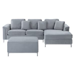 Corner Sofa Light Grey Velvet Upholstered with Ottoman L-shaped Left Hand Orientation Beliani