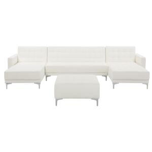 Corner Sofa Bed White Faux Leather Tufted Modern U-Shaped Modular 5 Seater with Ottoman Chaise Longues Beliani