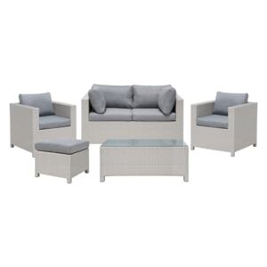 5 Piece Garden Sofa Set Beige w/ Grey Cushions 4 People Loveseat Armchairs Coffee Table Ottoman Conversatory Patio Beliani