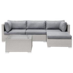 2 Piece Garden Sofa Set Beige w/ Grey Cushions 5 Seater Corner Coffee Table Beliani