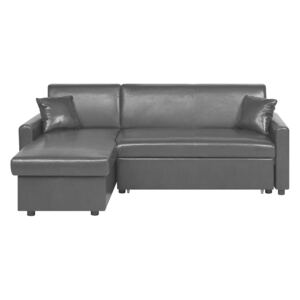 Corner Sofa Bed Black Faux Leather 3 Seater Right Hand Orientation with Storage Beliani