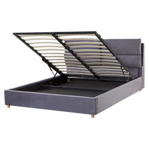 Bed Frame Grey Velvet Upholstery with Storage EU Double Bedroom Furniture Beliani