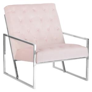 Armchair Pink Velvet 83L x 69W x 83H Button Tufted Backrest Metal Frame Modern Glam Beliani