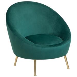 Tub Chair Green Velvet 76L x 80W x 81H cm Accent Gold Legs Glam Retro Beliani