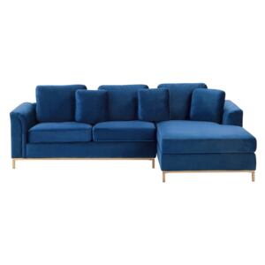 Corner Sofa Blue Velvet Upholstered L-shaped Left Hand Orientation Beliani
