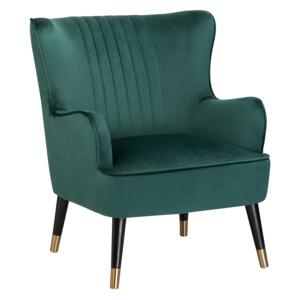 Wingback Chair Emerald Green Velvet Upholstered Black Legs Channel Back Glamorous Design Beliani