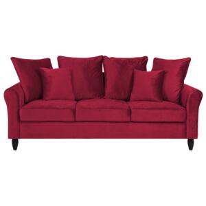 Sofa Red Velvet Solid Wood 3 Seater Scatter Pillows Beliani