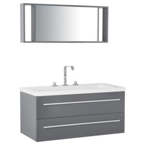Bathroom Vanity Unit Grey and Silver 2 Drawers Mirror Modern Beliani