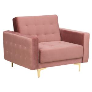 Armchair Pink Velvet Tufted Fabric Modern Living Room Reclining Chair Gold Legs Track Arm Beliani