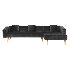 Corner Sofa Bed with 3 Pillows Black Velvet Upholsery Light Wood Legs Reclining Left Hand Chaise Longue 4 Seater Beliani