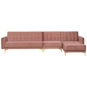 Corner Sofa Bed Pink Velvet Tufted Fabric Modern L-Shaped Modular 5 Seater Left Hand Chaise Longue Beliani