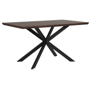 Dining Table Dark Wood Top Black Metal Legs 140 x 80 cm 6 Seater Rectangular Industrial Beliani