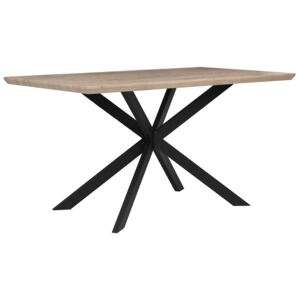 Dining Table Light Wood Top Black Metal Legs 140 x 80 cm 6 Seater Rectangular Industrial Beliani