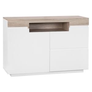 Sideboard White and Light Wood Veneer 75 x 110 x 40 cm with Cabinet and 2 Drawers Beliani