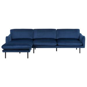 Corner Sofa Navy Blue Velvet Fabric Black Legs Modern Retro Style Beliani