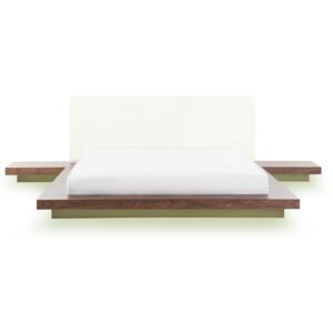Japan LED Bed Frame Light Wood EU King Size 5ft3 Wood Veneer Low Profile Bedroom Beliani