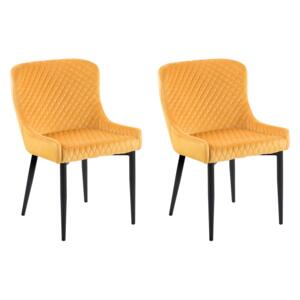 Set of 2 Dining Chairs Yellow Velvet Upholstered Quilted Beliani
