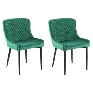 Set of 2 Dining Chairs Green Velvet Upholstered Quilted Beliani