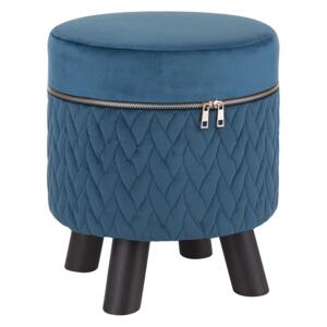 Footstool Dark Blue Velvet with Wooden Legs with Zipper Glam Modern Beliani