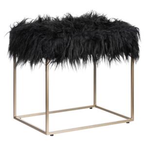 Faux Fur Footstool Black with Gold Metal Base Faux Sheepskin Dressing Table Stool Glam Modern Beliani