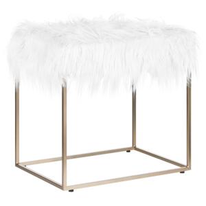 Faux Fur Footstool White with Gold Metal Base Faux Sheepskin Dressing Table Stool Glam Modern Beliani