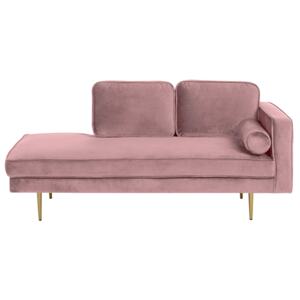 Chaise Lounge Pink Velvet Upholstered Right Hand Orientation Metal Legs Bolster Pillow Modern Design Beliani