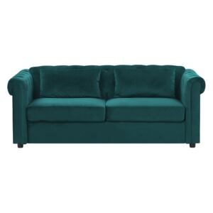 Chesterfield Sofa Bed Green Velvet Fabric Upholstery Dark Wood Legs 3 Seater with Mattress Cushions Contemporary Beliani
