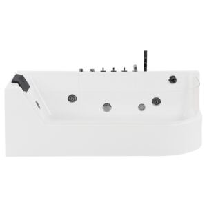 Whirlpool Bath White Sanitary Acrylic Glass Front Faux Leather Headrest LED Illumination Single 170 x 85 cm Curved Design Beliani