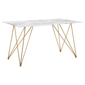 Dining Table Marble Effect White with Gold Tempered Glass Top Metal Legs 140 x 80 cm Glam Living Room Beliani