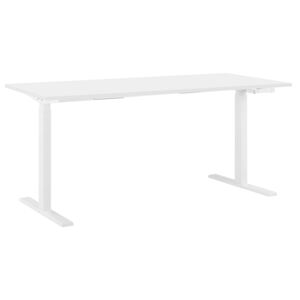Manually Adjustable Desk White Wooden Tabletop Powder Coated Steel Frame Sit and Stand 160 x 72 cm Modern Design Beliani