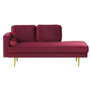 Chaise Lounge Dark Red Velvet Upholstered Left Hand Orientation Metal Legs Bolster Pillow Modern Design Beliani
