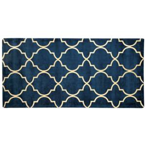 Rug Blue with Gold Quatrefoil Pattern Viscose with Cotton 80 x 150 cm Style Modern Glam Beliani