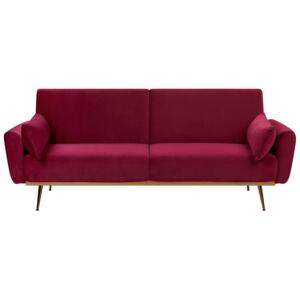 Sofa Bed Dark Red Velvet 3 Seater Metal Legs Additional Cushions Retro Beliani
