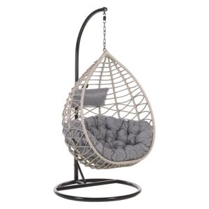 Hanging Chair Grey Rattan Metal Frame Indoor-Outdoor Basket Shape Boho Beliani