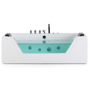 Massage Points Bath White Silver with LED Sanitary Acrylic and Glass Single 160 x 76 cm Beliani