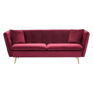 3 Seater Sofa Dark Red Velvet Fabric Upholstery Button Tufted with Gold Legs Beliani