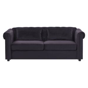Chesterfield Sofa Bed Black Velvet Fabric Upholstery 3 Seater Pull-Out with Mattress Contemporary Beliani