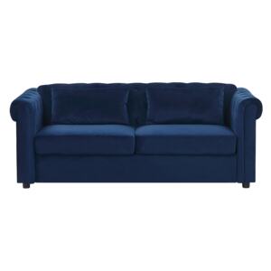 Chesterfield Sofa Bed Blue Velvet Fabric Upholstery 3 Seater Pull-Out with Mattress Contemporary Beliani