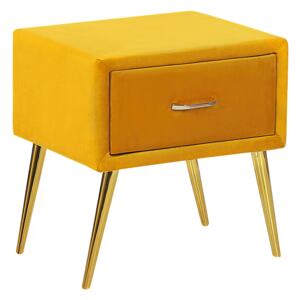 Bedside Table Yellow Velvet Upholstery Nightstand 1 Drawer Minimalist Design Bedroom Furniture Beliani