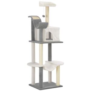 VidaXL Cat Tree with Sisal Scratching Posts Grey and White 155 cm