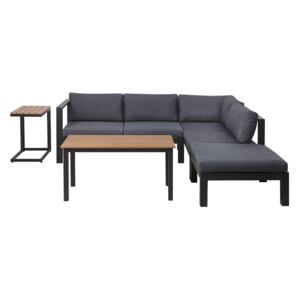 Garden Corner Sofa Set Black Aluminium Frame with Grey Cushions 5 Seater Coffee Table and Side Table Beliani