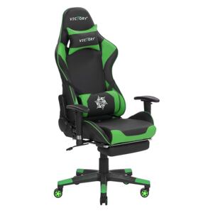 Gaming Chair Black and Green Faux Leather Swivel Adjustable Armrests and Height Footrest Modern Beliani