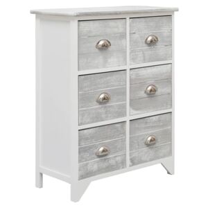 VidaXL Side Cabinet with 6 Drawers Grey 60x30x75 cm Paulownia Wood