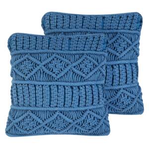 Decorative Cushions Set of 2 Blue Cotton Macrame 45 x 45 cm Rope Boho Retro Decor Accessories Beliani