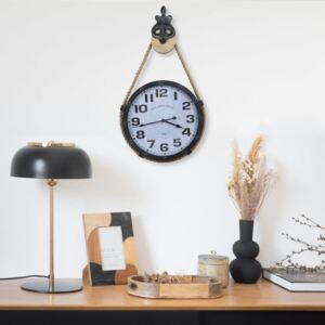 VidaXL Wall Clock with Rope Black and Brown 44x8x79 cm Iron and MDF