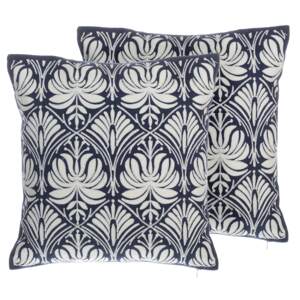 Set of 2 Decorative Cushions Blue Damask Pattern 45 x 45 cm Vintage Glamour Decor Accessories Beliani