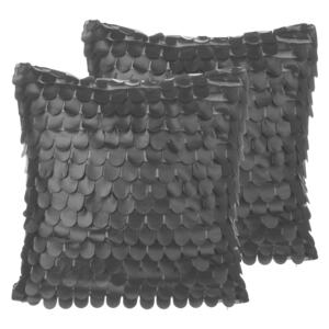 Set of 2 Decorative Cushions Black Faux Leather 45 x 45 cm Scale Effect Decor Accessories Beliani