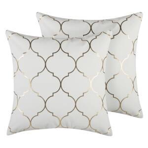Set of 2 Decorative Cushions White Quatrefoil Pattern 45 x 45 cm Foil Print Moroccan Clover Glamour Decor Accessories Beliani