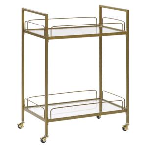 Kitchen Trolley Gold Metal Legs Tempered Glass Top with Shelf and Castors Glam Beliani